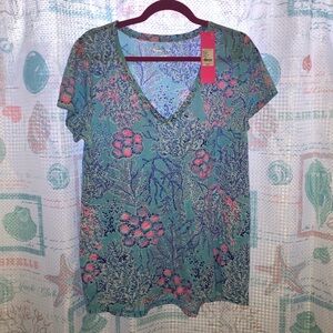 NWT Lilly Pulitzer Etta V-Neck Shirt in Blue Ibiza Now You Sea Me